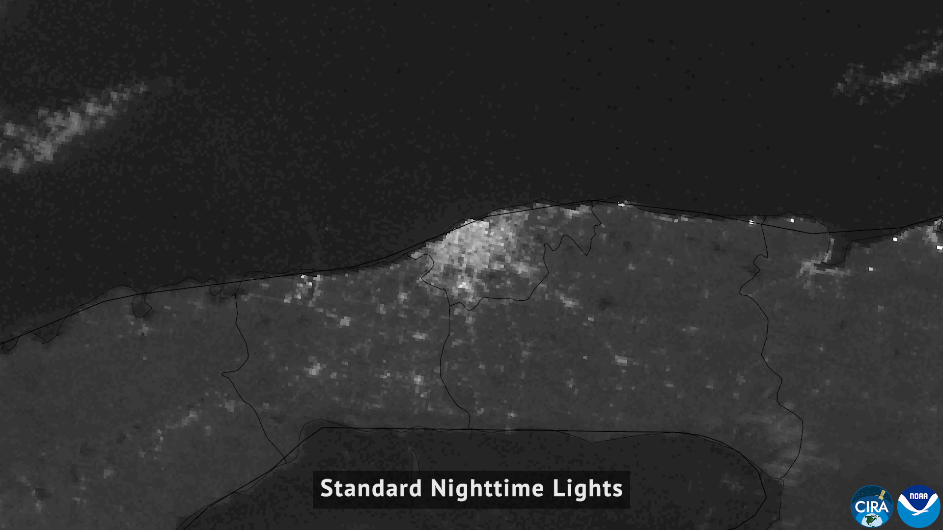 Cuba's western grid at night — January 2026, before the blackout. Lights of Havana and other cities visible in normal grid operation. VIIRS satellite imagery (NOAA/CIRA, 2026)