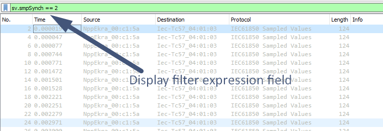 Campo de texto del filtro de visualización en Wireshark